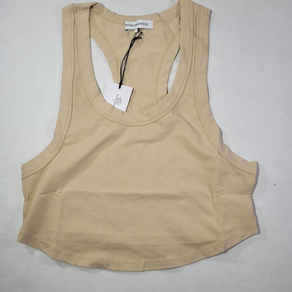 WeWoreWhat Women Cropped Beige Scoop Cotton Racerback Jersey Tank Top Size L